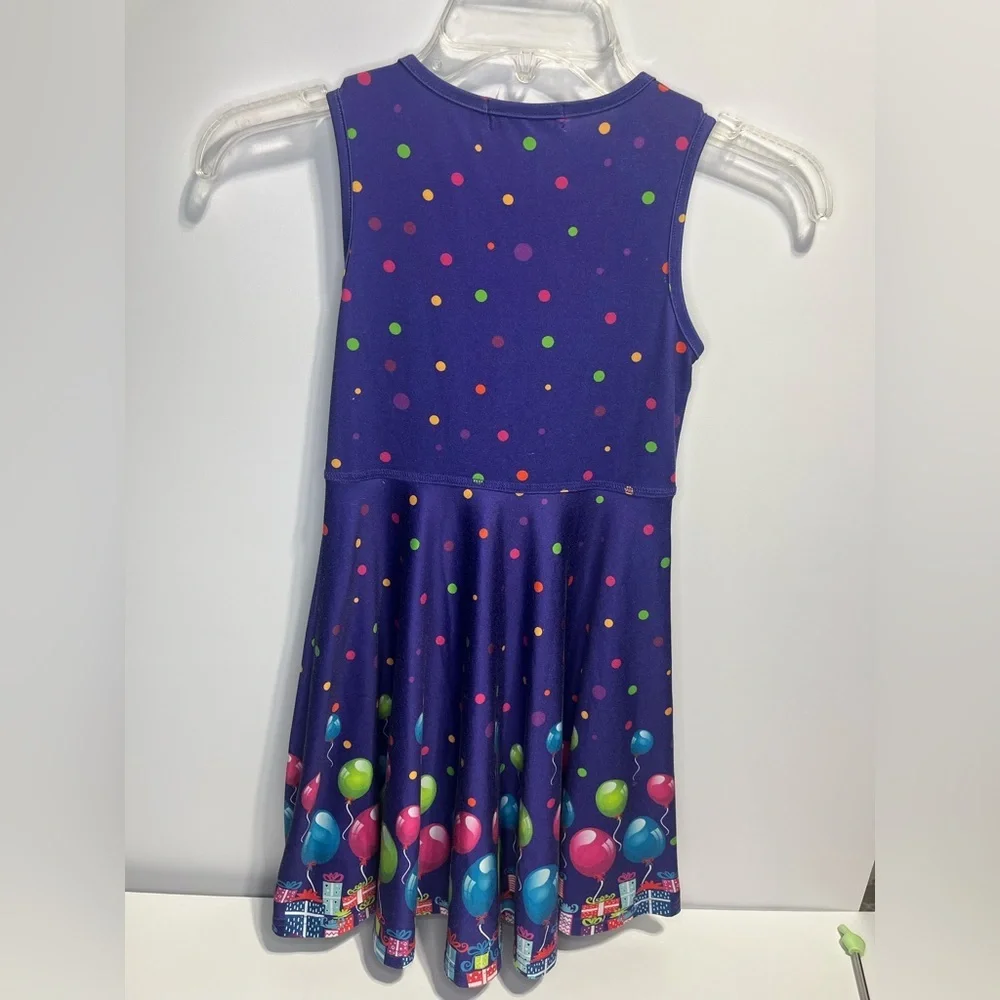 Purple Birthday Dress Balloon Print Kids Casual Size XL